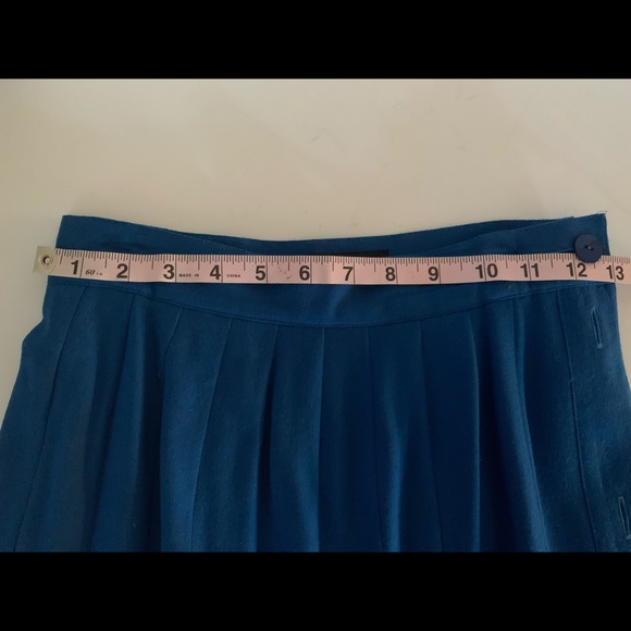 Vintage Escada Blue Pleated Wool Skirt with Side Buttons - Picture 5 of 8